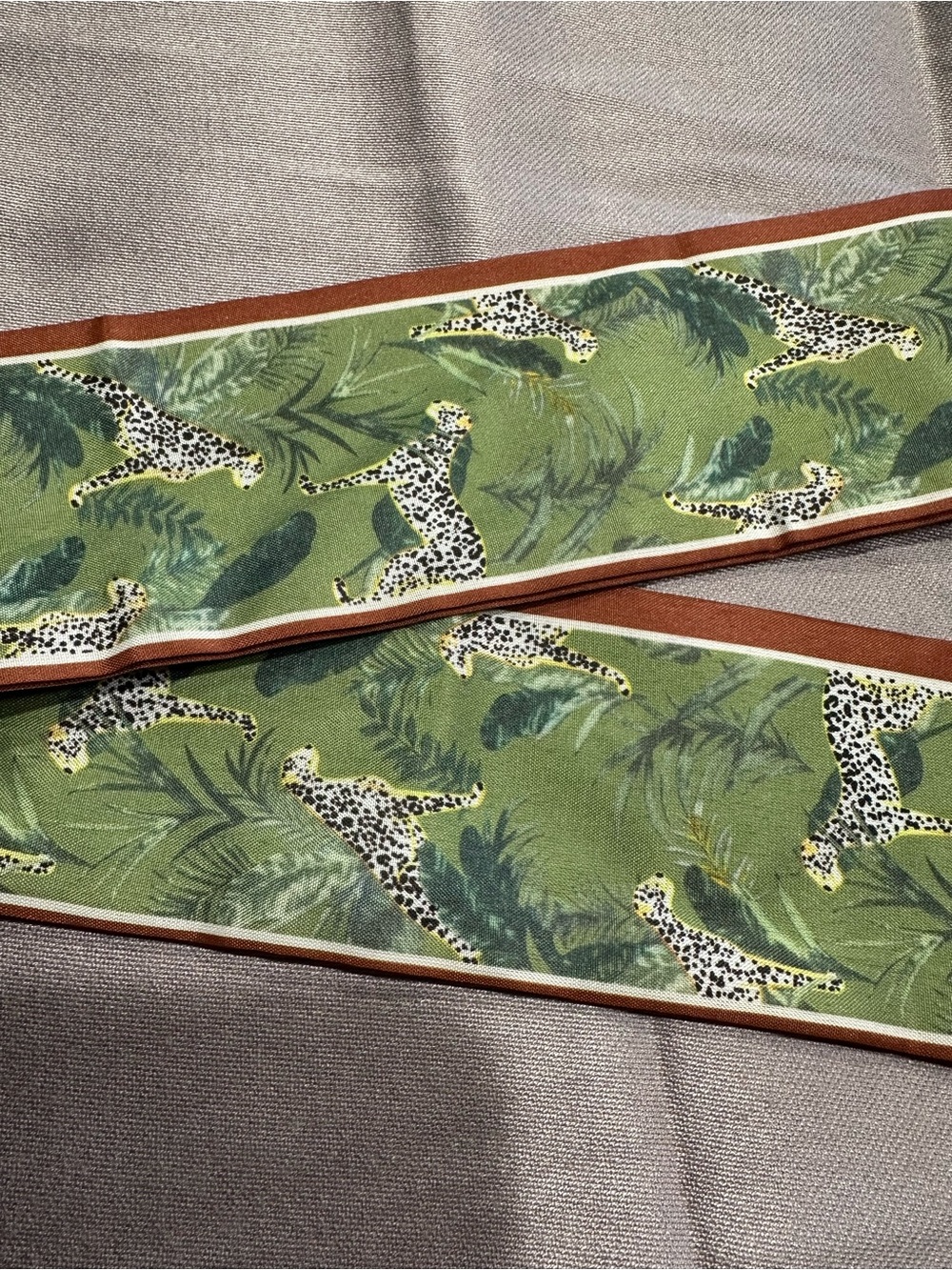 Green Leopard Print Skinny Twilly - Picture 2 of 3